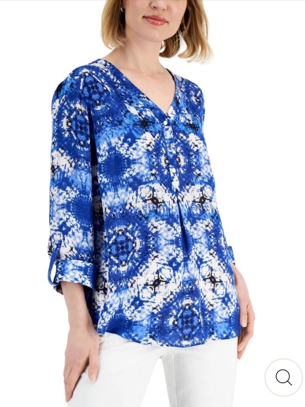 Abstract Print Blouse in Blue & White Like New